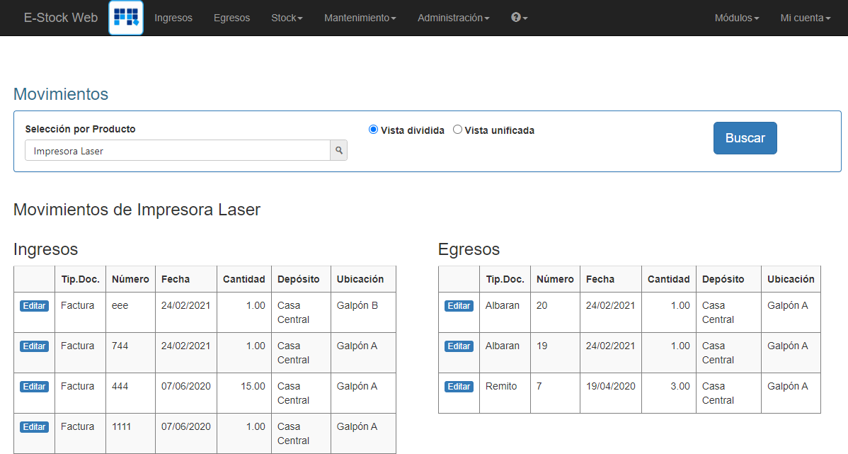 screenshot of E-Stock Web